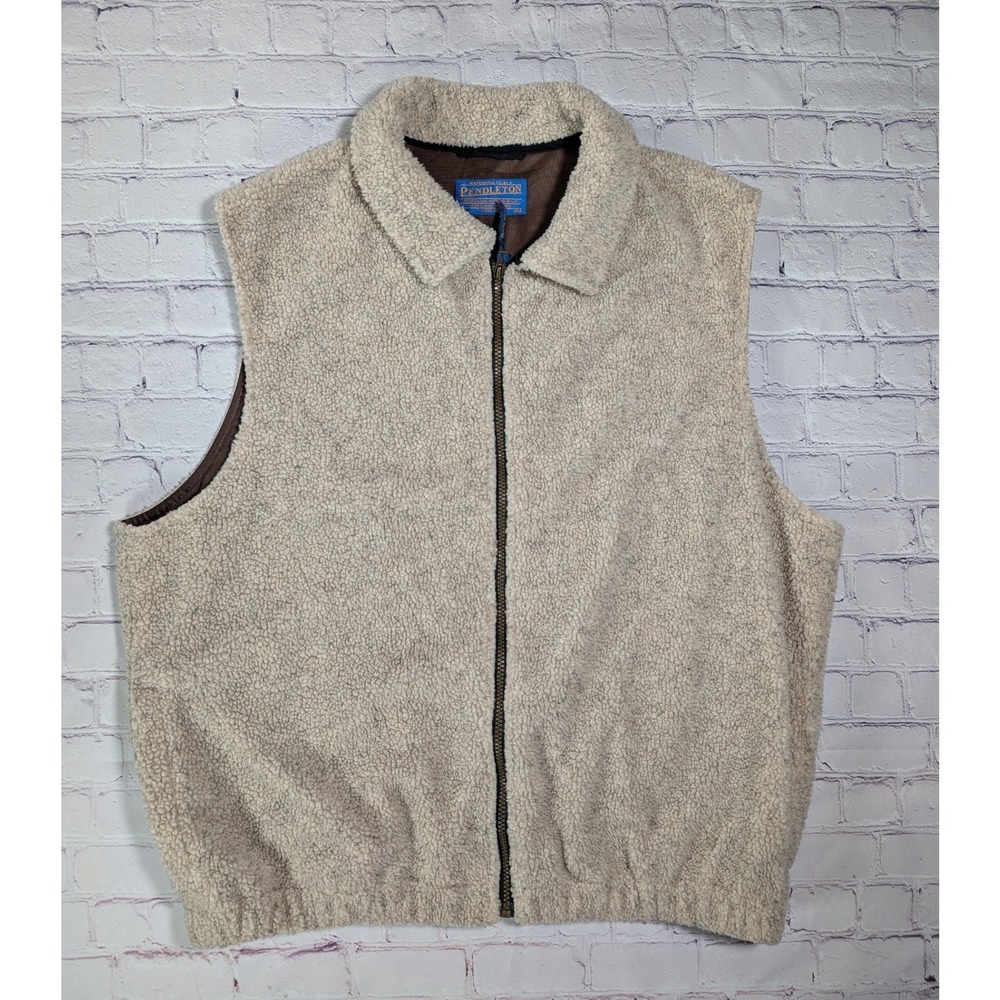 Pendleton Fleece Vest Mens XL Acrylic Blend Cream Full Zip Sherpa Pile Outdoor
